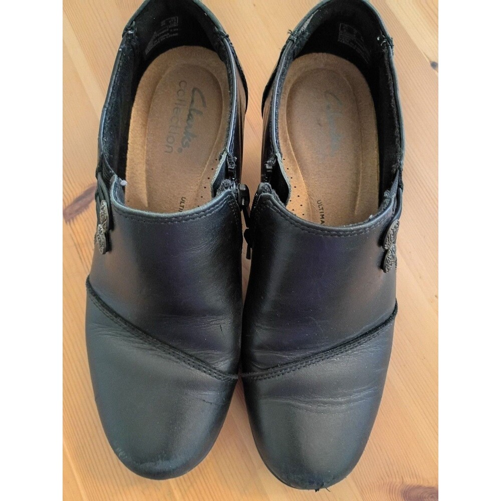 Clarks Emslie Warren Womens Size 7 M Ankle Booties Side Zip Black Leather Shoes